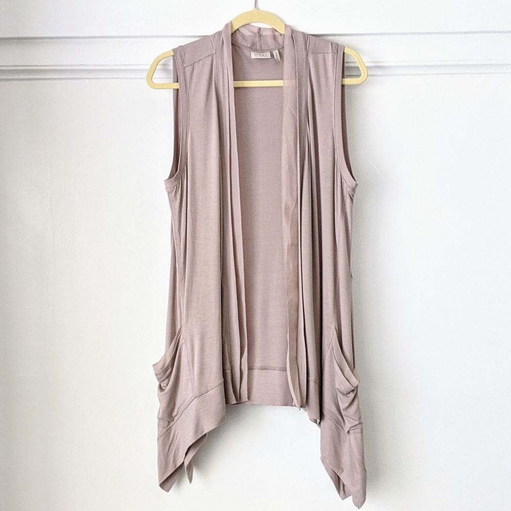 LOGO by Lori Goldstein Taupe Asymmetrical Vest